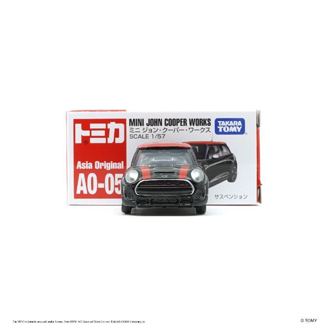  Black Mini John Cooper Works Tomica toy car, Asia Original AO-05, scale 1/57, with packaging.