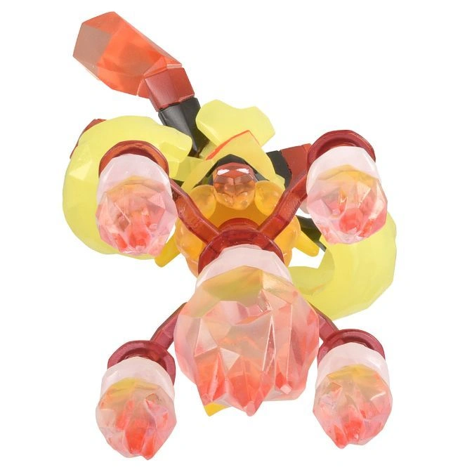  Yellow and red toy robot with crystal-like hands and a scorpion tail.