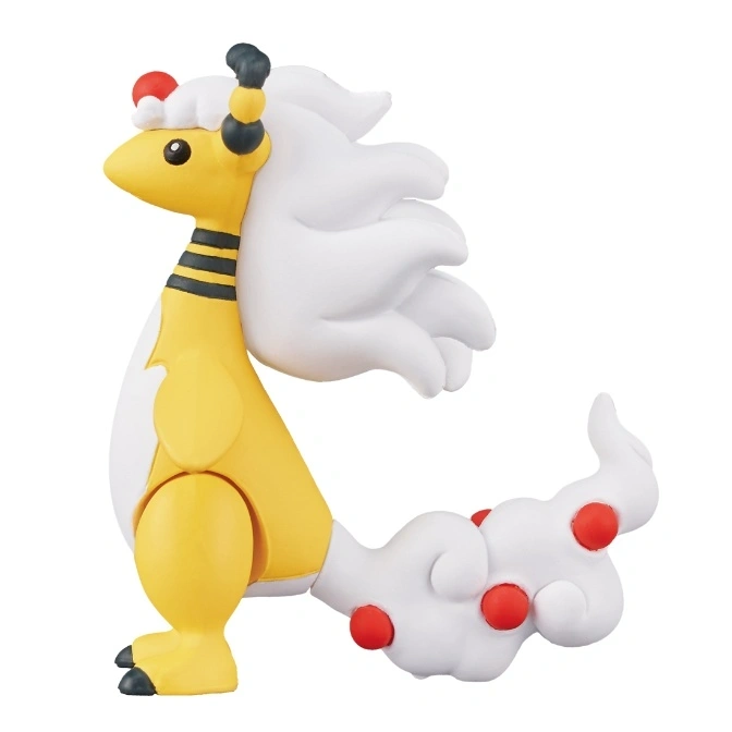  Ampharos toy figure with yellow body, white mane and tail, and red orbs.