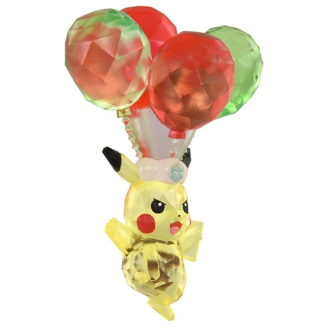  Crystal Pikachu figurine holding red and green balloons.