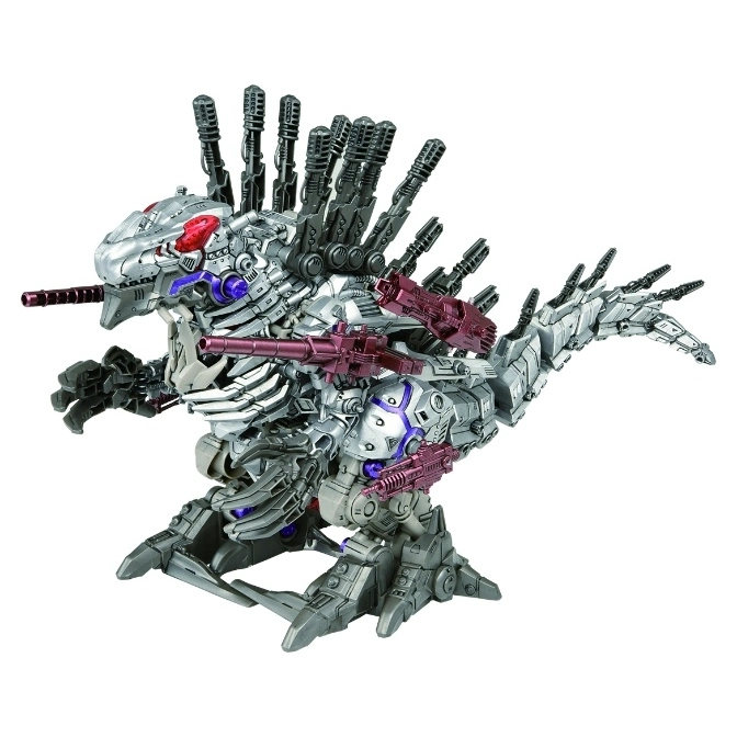  Silver Zoids Gojulas Giga toy with purple accents and multiple gun barrels.