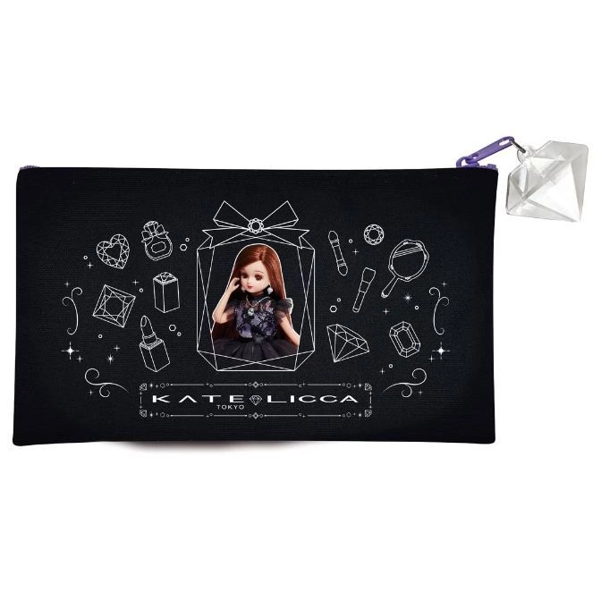  Black Kate Licca pouch with doll graphic and diamond zipper pull.