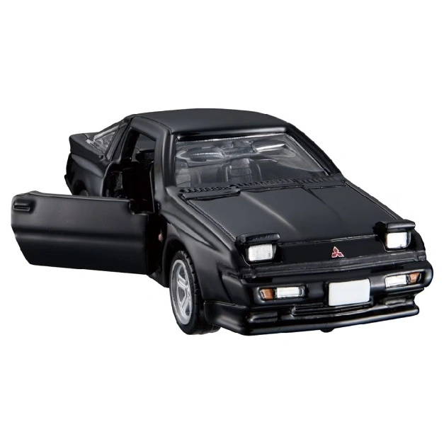  Black Mitsubishi Starion toy car with an open driver's side door.