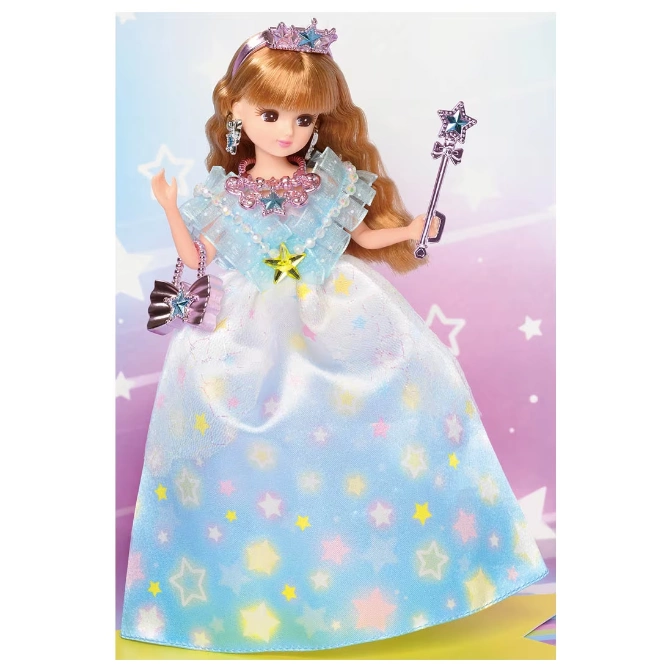  Licca-chan doll in a star-themed princess gown, holding a wand and purse.