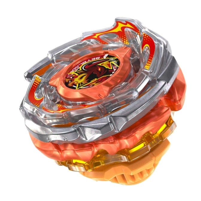  Orange Beyblade with a phoenix design and clear plastic parts.