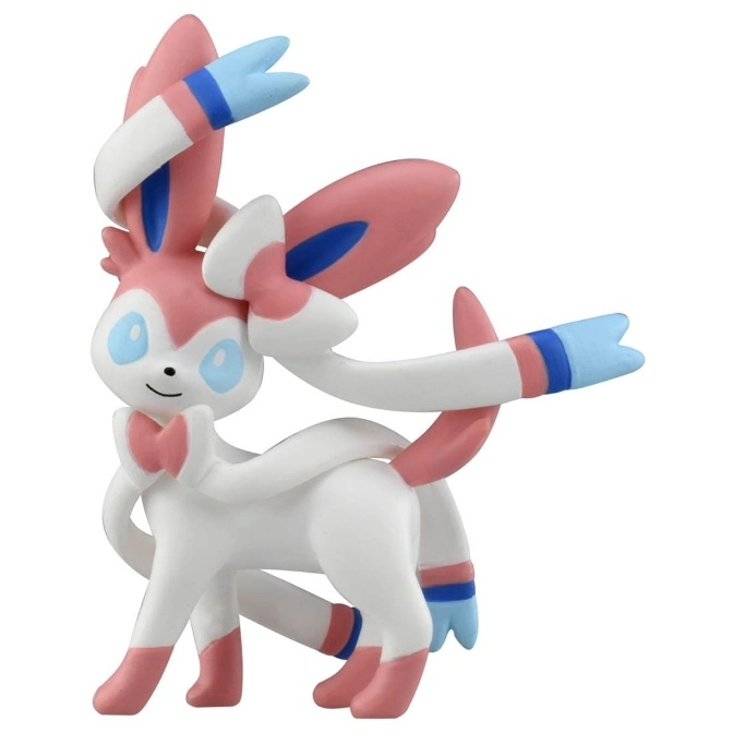 Sylveon figurine with pink, white, and blue ribbons.