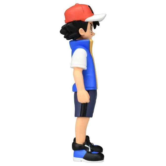  Ash Ketchum figurine in blue vest, red cap, and black and blue sneakers.