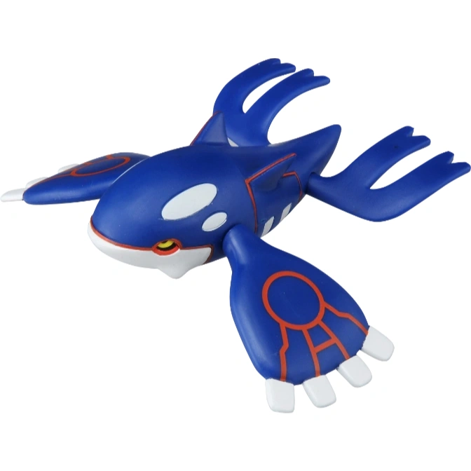 Blue Kyogre Pokémon toy figure with white markings and red accents.