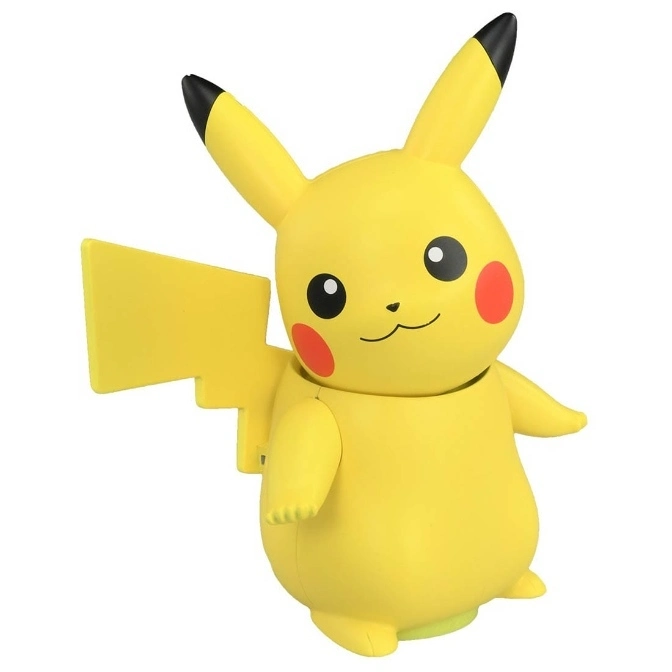 Yellow Pikachu toy with black-tipped ears, red cheeks, and a lightning bolt tail.