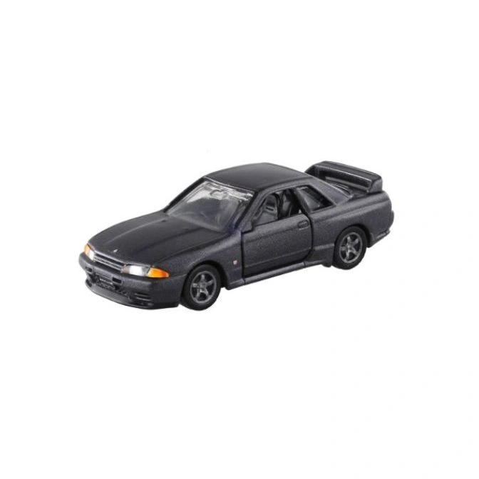 Gray Nissan Skyline GT-R (R32) toy car with spoiler.