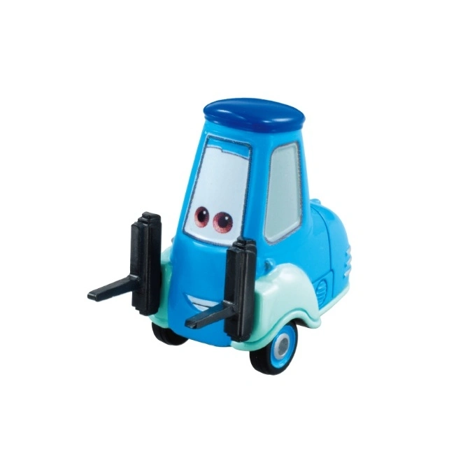 Blue toy car with forklift arms, resembling a character from Cars.