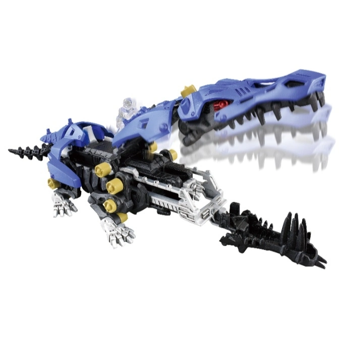  Blue and black crocodile Zoid toy with articulated jaws and tail.
