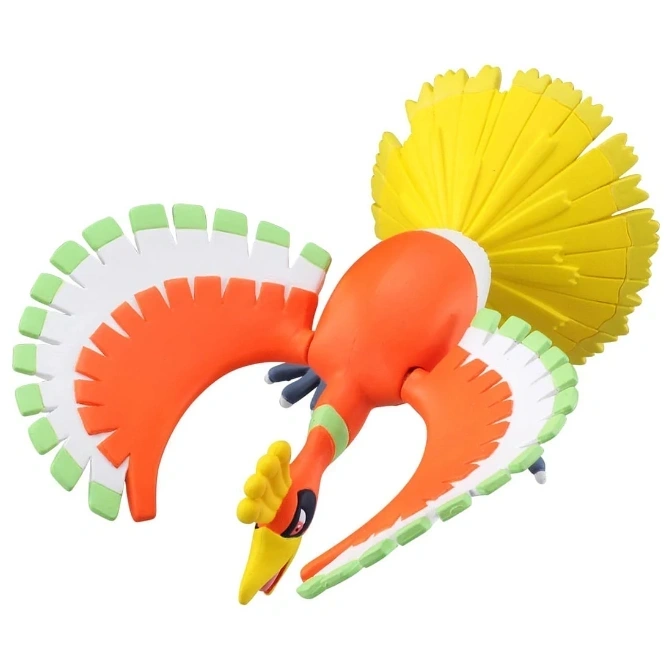  Ho-Oh toy figure with orange body, yellow tail, and colorful wings.