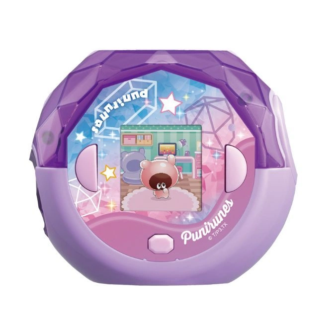 Purple Punirunes virtual pet toy showing a cartoon bear in a digital room.