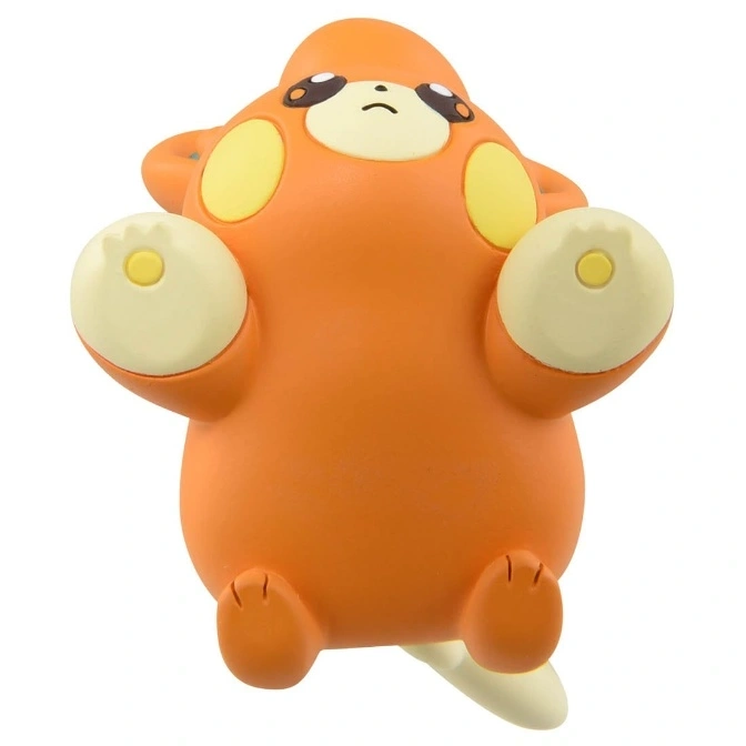 Orange Darumaka toy with yellow accents, arms raised.