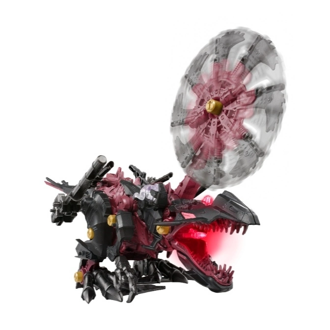  Zoids Death Stinger toy with rotating saw and glowing mouth.