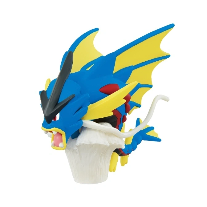  Gyarados Pokémon toy with blue and yellow fins, black head, and white base.