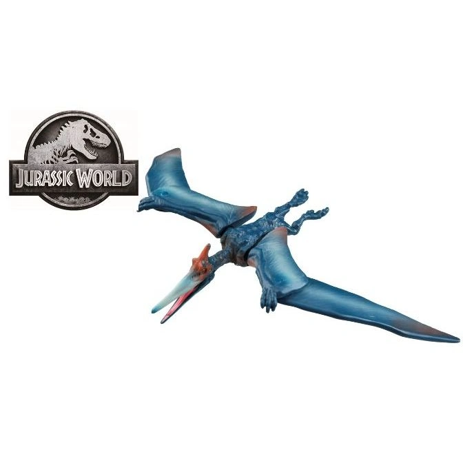 Blue Jurassic World Pteranodon toy with long beak and outstretched wings.