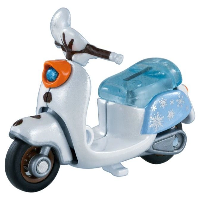 Olaf-themed toy scooter with snowflake details and a translucent blue seat.