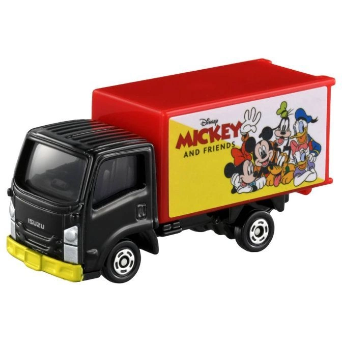 Toy Isuzu truck with Mickey Mouse and friends design on the red cargo box.