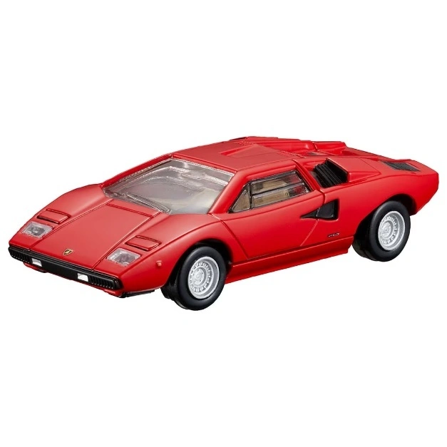 Red Lamborghini Countach toy car with detailed features and realistic design.