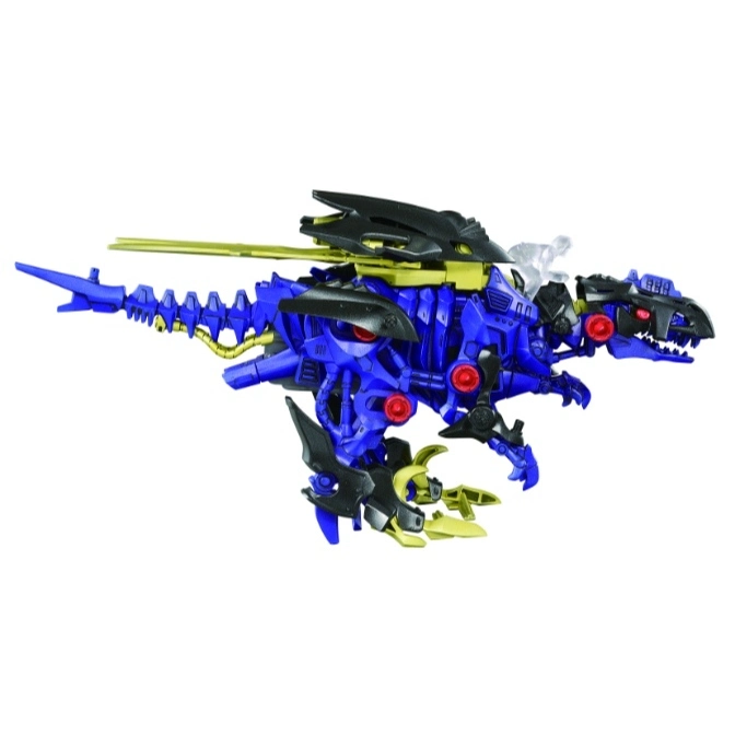  Blue and black dinosaur Zoid toy with gold accents.