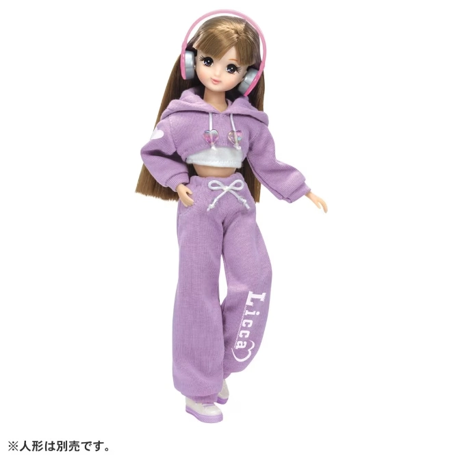  Licca doll in a purple tracksuit and headphones.