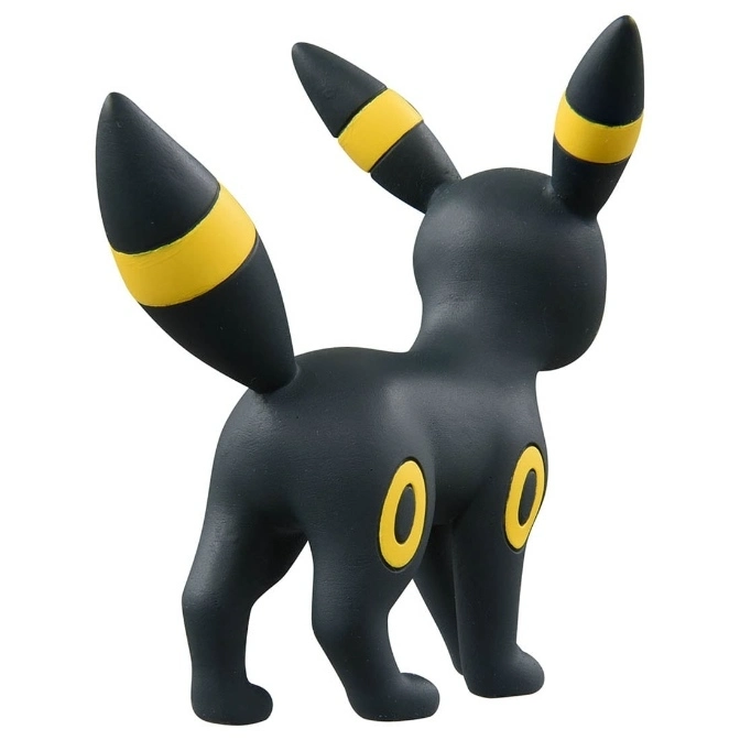  Umbreon figurine with black body and yellow markings on ears and tail.