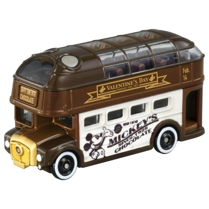 Mickey's chocolate bus toy with Valentine's Day theme and chocolate candies inside.