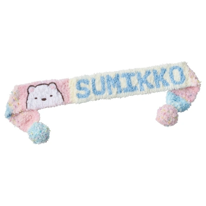  Sumikko Gurashi scarf with polar bear face and pom-poms.