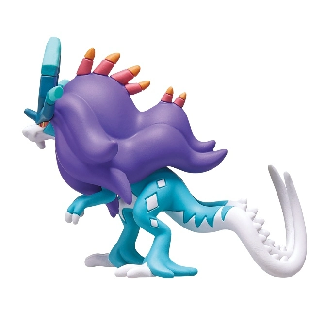  Suicune toy figure with purple mane, teal body, and white tail.