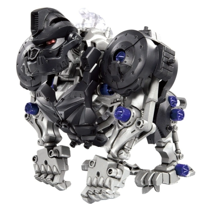  Black and silver gorilla-like robot toy with blue accents.