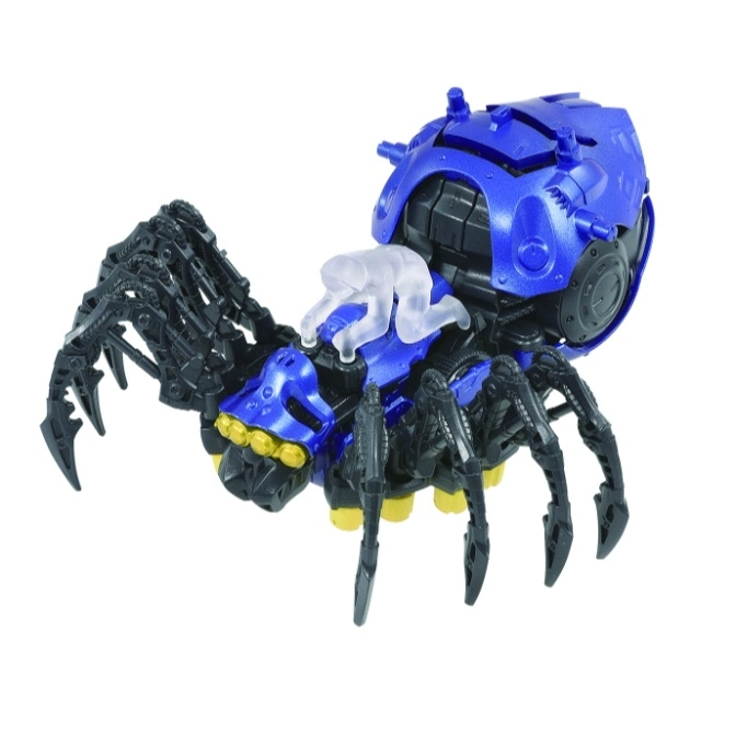  Blue spider transformer toy with a translucent figure on top.