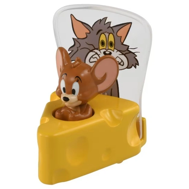 Jerry in cheese with Tom behind. Cartoon toy.