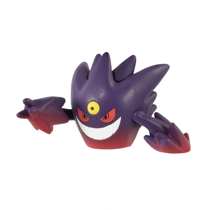 Purple Gengar toy with red accents, one eye, and a wide grin.