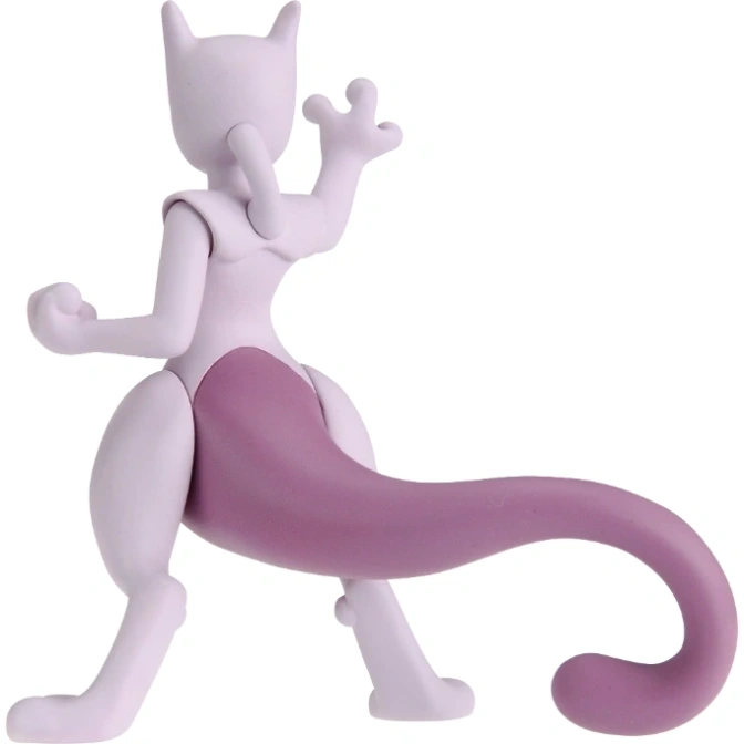  Mewtwo action figure with raised hand and curled tail, viewed from behind.