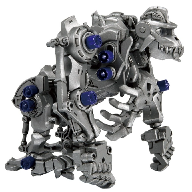  Silver mechanical gorilla toy with blue accents.