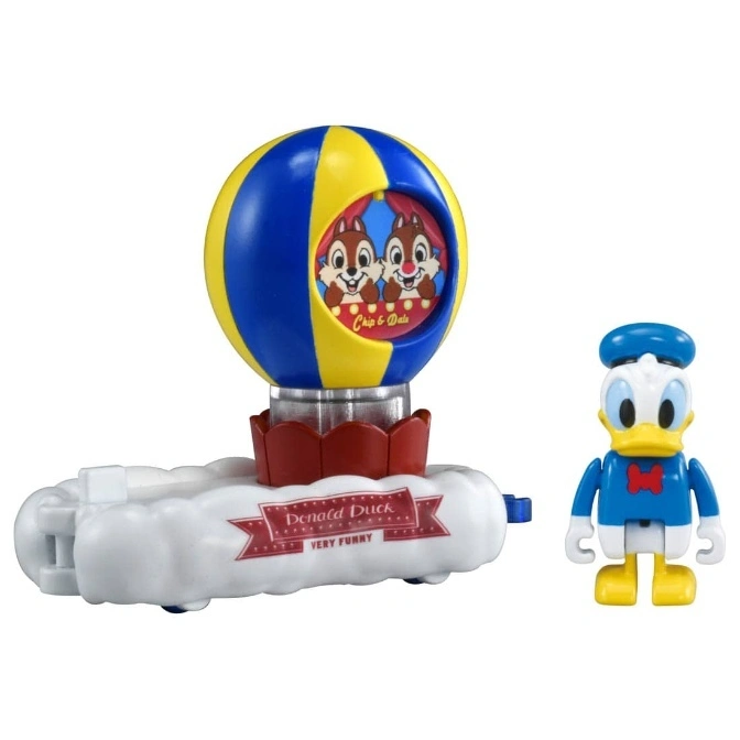  Donald Duck toy with Chip & Dale hot air balloon car. Poseable figure and wind-up vehicle.