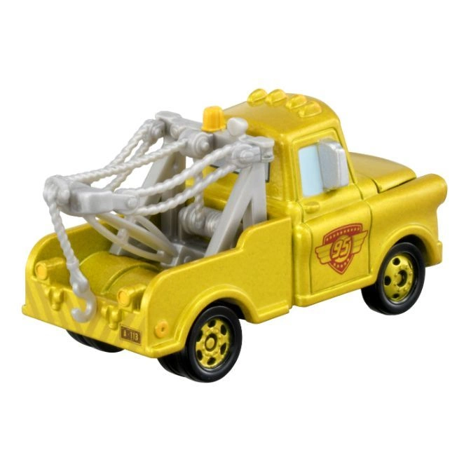  Gold Mater tow truck toy with tow hook and '95' logo.