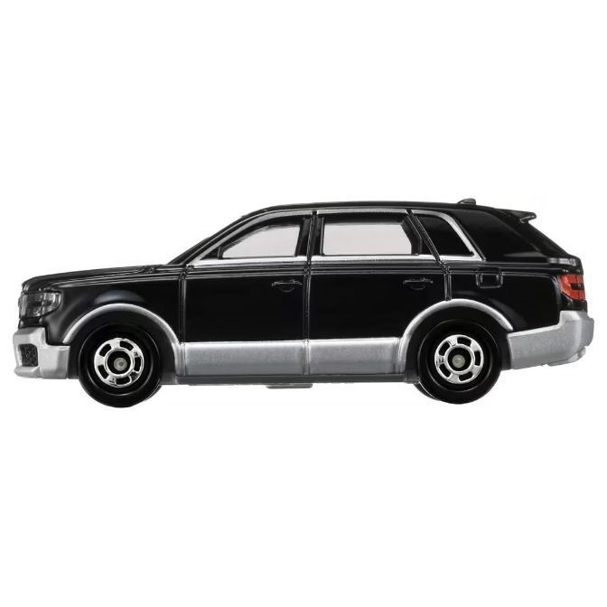  Black toy car with silver trim, featuring detailed wheels and a sleek design.