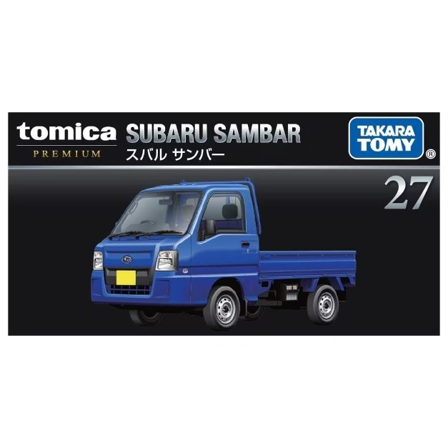  Blue Tomica Premium Subaru Sambar diecast toy truck, number 27.