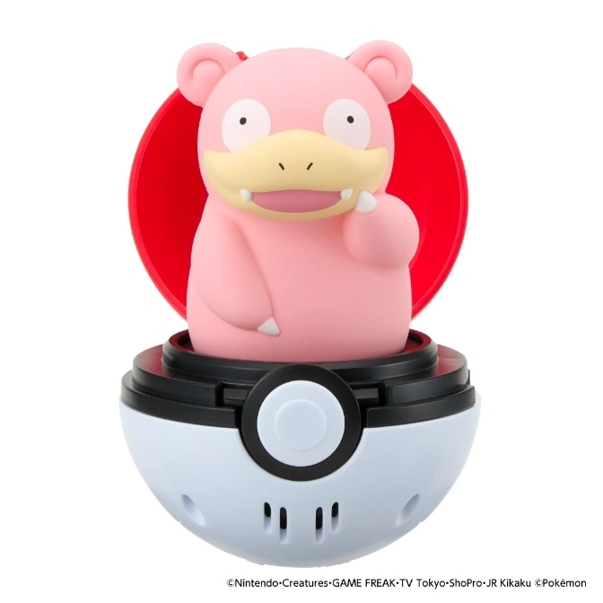 Slowpoke figurine in a Poké Ball. Pink, with a red background.