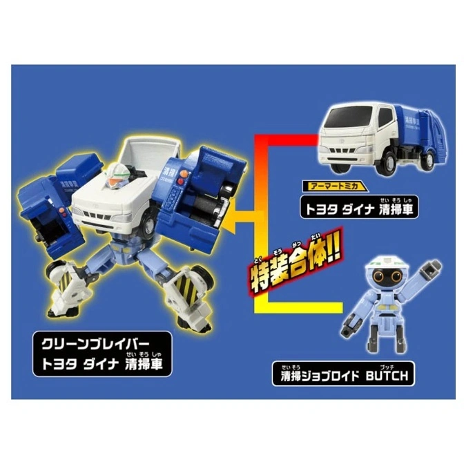  Toyota Dyna transforming toy set: robot, truck, and mini-figure combine.