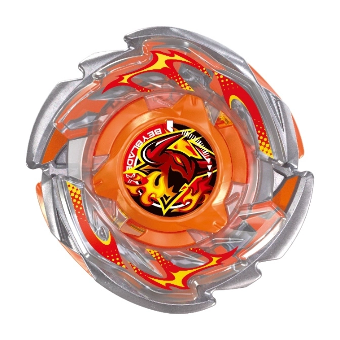  Orange Beyblade with phoenix design and clear outer layer.