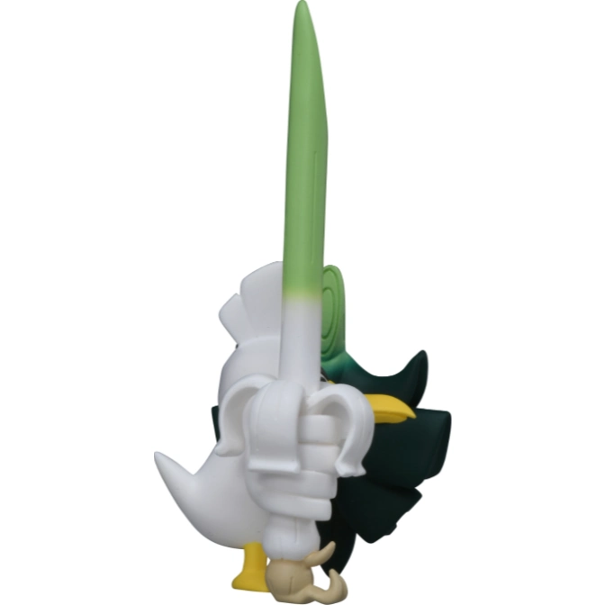  Sirfetch'd toy figure holding a leek sword, white and green.