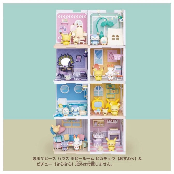  Pokémon dollhouse with Pikachu and friends in themed rooms.