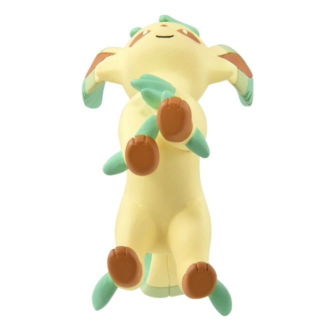  Lying Leafeon Pokémon toy figure with brown paws and green leaf accents.