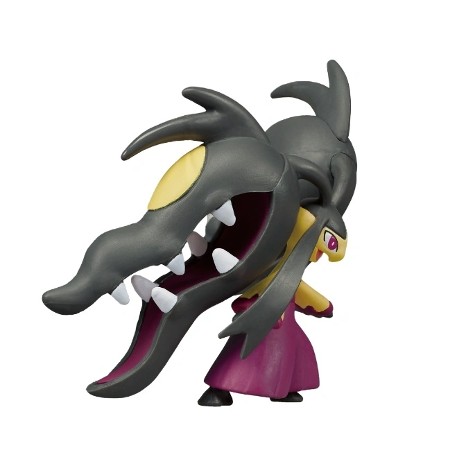  Mawile Pokémon toy with a large, gray mouth and a purple dress.