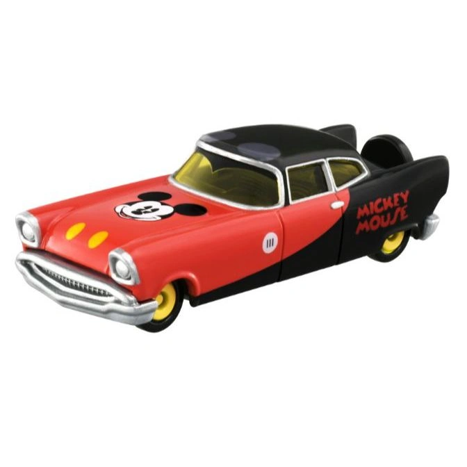 Red and black Mickey Mouse toy car with yellow accents and "Mickey Mouse" text on the side.
