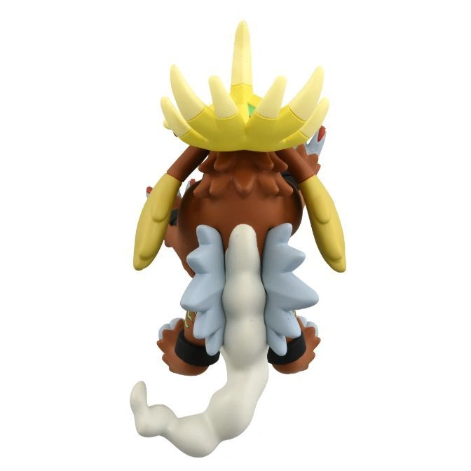  Brown and yellow toy figure with a white tail and crown-like headpiece.